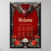 Romantische gotische Ikone: Herz, Rose, Schädel. Poster (Vorne)