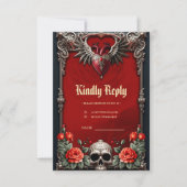 Romantische gotische Ikone: Herz, Rose, Schädel. RSVP Karte (Vorderseite)
