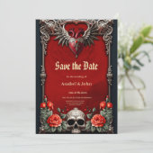 Romantische gotische Ikone: Herz, Rose, Schädel. Save The Date (Stehend Vorderseite)