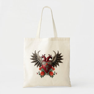 Romantische gotische Ikone: Herz, Rose, Schädel. Tragetasche