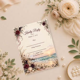 Romantische gotische Küstenhochzeit RSVP Karte