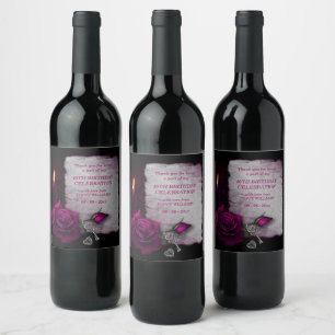 Romantische Gotische Rose & Candle Geburtstag Weinetikett