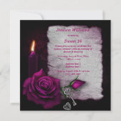 Romantische Gotische Rose, Kerze, Schlüssel & Schl Einladung (Vorderseite)