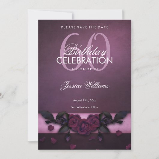 Romantische Gotische Rose & Petals Geburtstag Save The Date (Vorderseite)