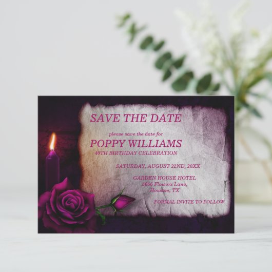 Romantische Gotische Rose und Kerzenlicht Save The Date (Stehend Vorderseite)