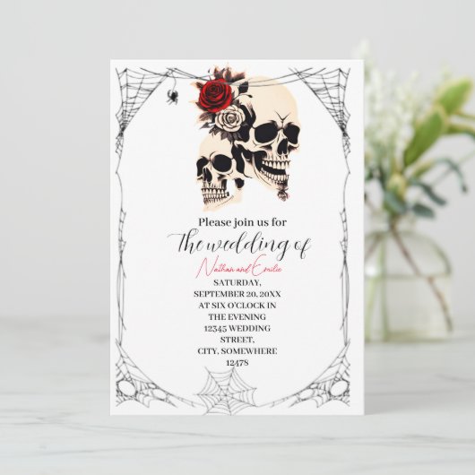 Romantische Gotische Schädelhochzeit Einladung (Stehend Vorderseite)
