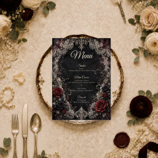 Romantische gotische Spitzenhochzeit Menükarte