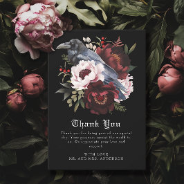 Romantische gotische Wasserfarbenraven-Hochzeit Dankeskarte