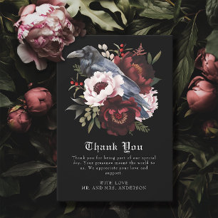 Romantische gotische Wasserfarbenraven-Hochzeit Dankeskarte