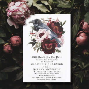 Romantische gotische Wasserfarbenraven-Hochzeit Einladung