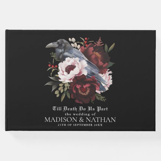 Romantische gotische Wasserfarbenraven-Hochzeit Gästebuch (Vorderseite)