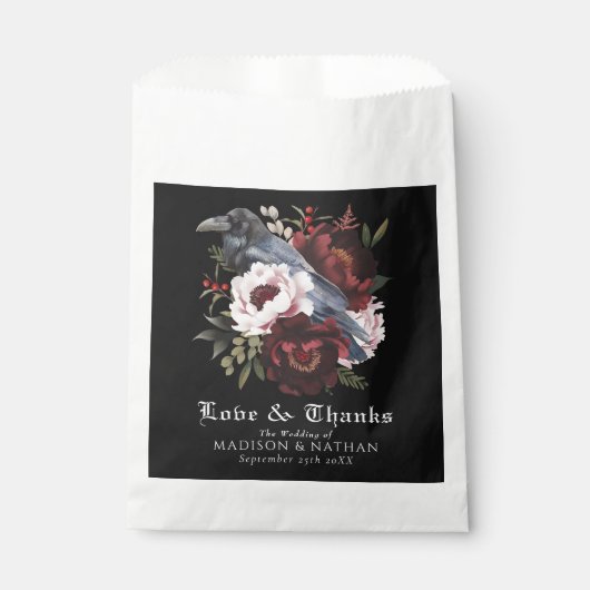 Romantische gotische Wasserfarbenraven-Hochzeit Geschenktütchen (Vorderseite)