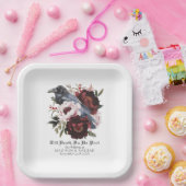 Romantische gotische Wasserfarbenraven-Hochzeit Pappteller (Party)