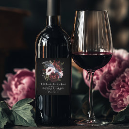 Romantische gotische Wasserfarbenraven-Hochzeit Weinetikett