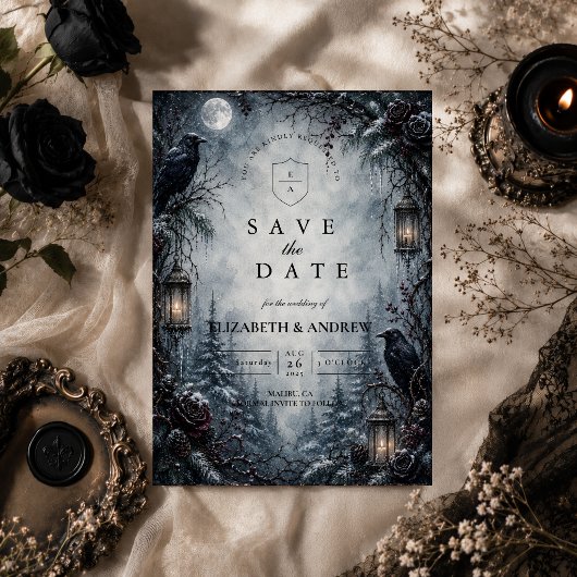 Romantische gotische Winterhochzeit Save The Date