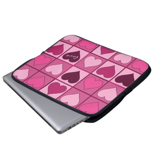 Romantische grafische rosa Herzen auf und ab Laptopschutzhülle (Vorne Knopf)