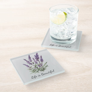 Romantische Grau Lila Lavendel Florale Hochzeitsdu Glasuntersetzer