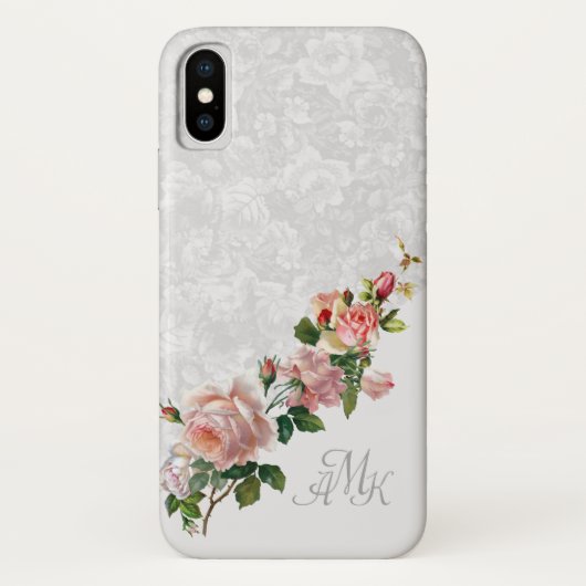 Romantische graue Flora mit rosa Rosen und Monogra Case-Mate iPhone Hülle (Rückseite)