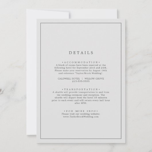 Romantische graue Kalligraphie-Rahmen in einer Hoc Einladung (Rückseite)