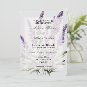 Romantische graue Lila Lavendel-Blumenhochzeit Einladung