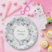 Romantische graue Silberröschen-Blumenhochzeit Pappteller (Party)