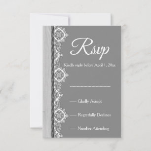 Romantische graue weiße Spitze und graue Hochzeit RSVP Karte