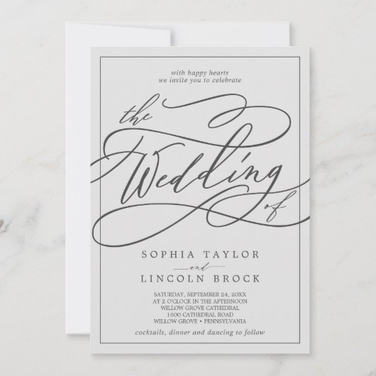 Romantische Graukalligraphie | Rahmen für die Hoch Einladung (Vorderseite)