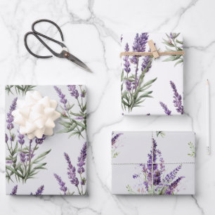 Romantische grauviolette Lavendel-Blumen-Hochzeits Geschenkpapier Set