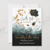 Romantische Green, Gold Rose Herz Save the Date Ka RSVP Karte (Vorderseite)