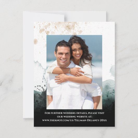 Romantische Green, Gold Rose Herz Save the Date Ka RSVP Karte (Rückseite)