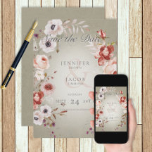 Romantische Green Pink Floral Save the Date Card