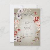 Romantische Green Pink Floral Save the Date Card (Vorderseite)
