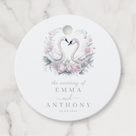 Romantische Grün-Schwan-Hochzeit Geschenkanhänger (Vorderseite)