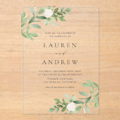 Romantische Grün- und Weiße Blume Hochzeit Acryleinladungen (Vorderseite)