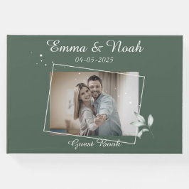 Romantische grüne Blätter Hochzeitsfeier Foto Gästebuch