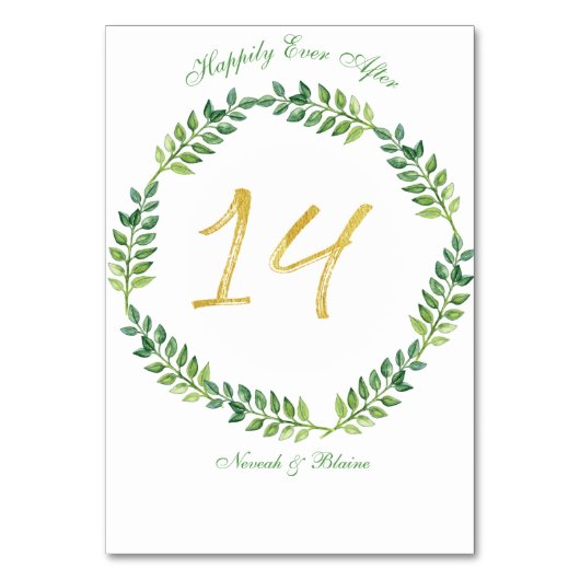 Romantische grüne Blätter - Hochzeitskarte14ring Tischnummer (Vorderseite)