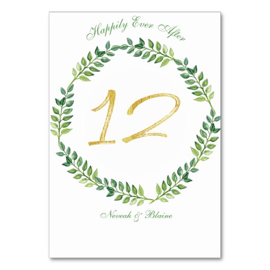 Romantische grüne Blätter - Hochzeitskarte 12ring Tischnummer (Vorderseite)