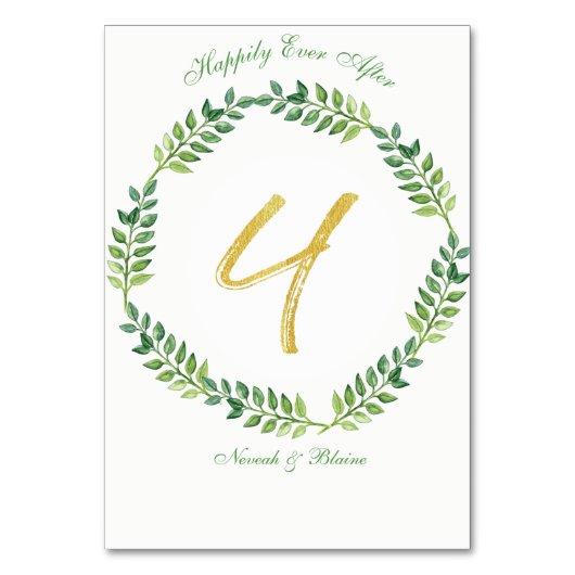 Romantische grüne Blätter - Hochzeitskarte 1 Ring Tischnummer (Vorderseite)
