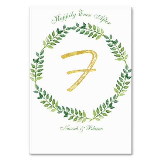 Romantische grüne Blätter - Hochzeitskarte 1 Ring Tischnummer (Vorderseite)