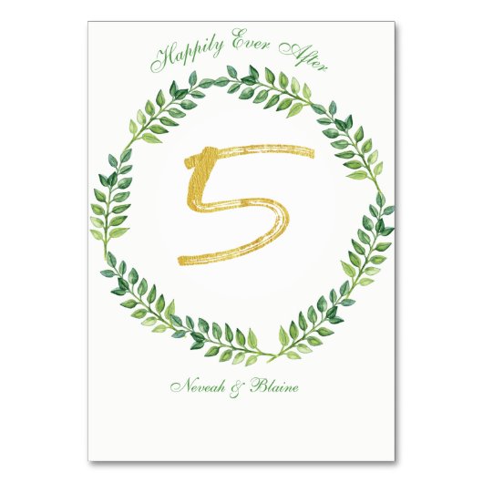 Romantische grüne Blätter - Hochzeitskarte 1 Ring Tischnummer (Rückseite)