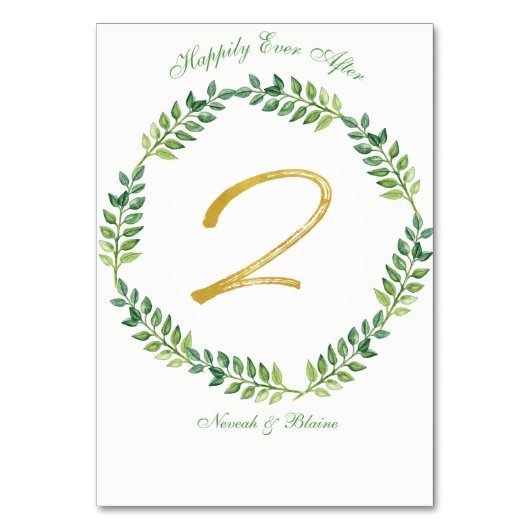 Romantische grüne Blätter - Hochzeitskarte 2 Ring Tischnummer (Vorderseite)