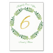 Romantische grüne Blätter - Hochzeitskarte 6 Ring Tischnummer (Rückseite)