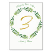 Romantische grüne Blätter - Tischkarte 3 Ring Tischnummer (Rückseite)