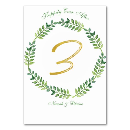 Romantische grüne Blätter - Tischkarte 3 Ring Tischnummer (Vorderseite)