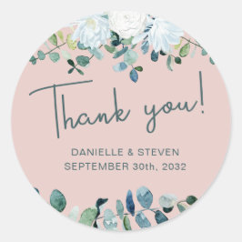 Romantische Grüne Eukalyptus-Namen & Hochzeitstag Runder Aufkleber