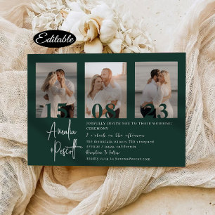 Romantische grüne FotoCollage Hochzeit Einladung