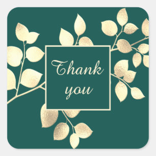 Romantische grüne goldene Blätter Quadrat-Aufklebe Quadratischer Aufkleber