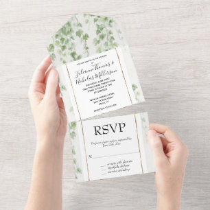 Romantische Grüne Hochzeit All In One Einladung