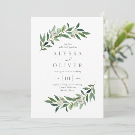 Romantische Grüne Hochzeit Einladung ROG (Stehend Vorderseite)