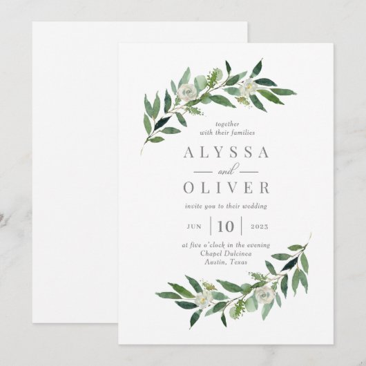 Romantische Grüne Hochzeit Einladung ROG (Vorne/Hinten)